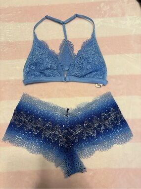 Blue Lace Bralette and Ombre Lace Shorts Set